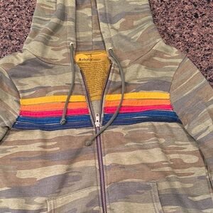 Aviator Nation Camouflage Hoodie with Multicolor Stripes